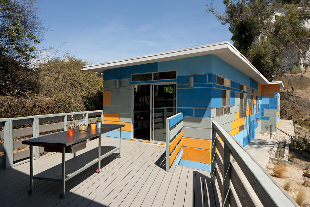 A modern family home with a wooden deck