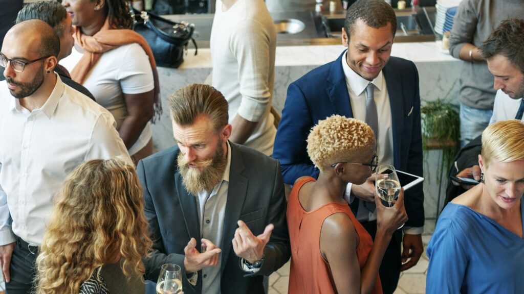 Business guests networking at a reception