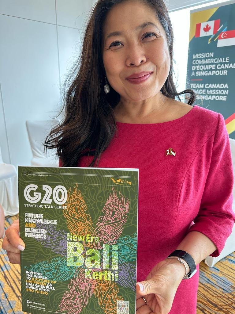 Canada’s Minister Mary Ng holding the Group of Nations G20 Bali edition