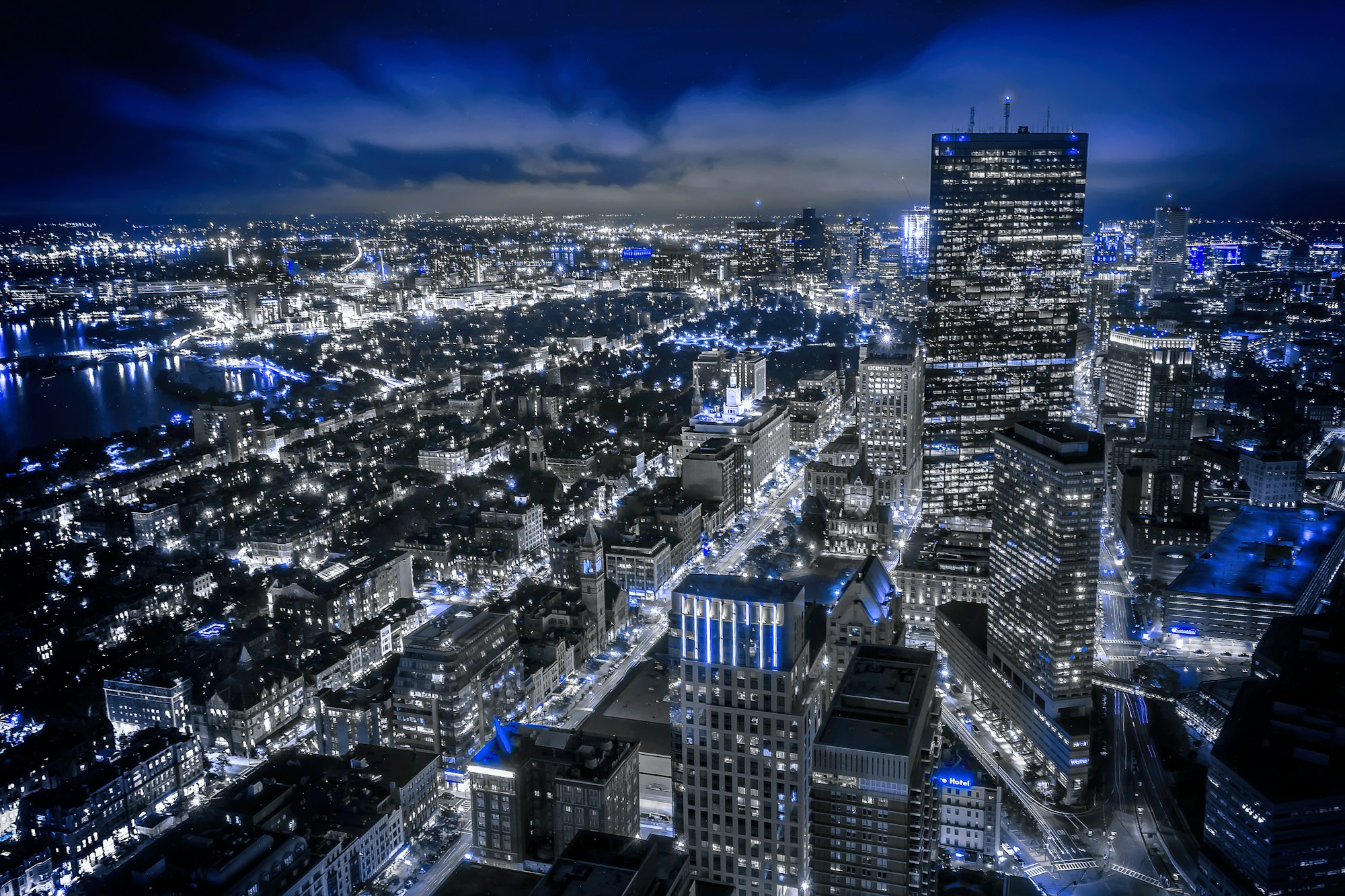 Financial district skyline at night