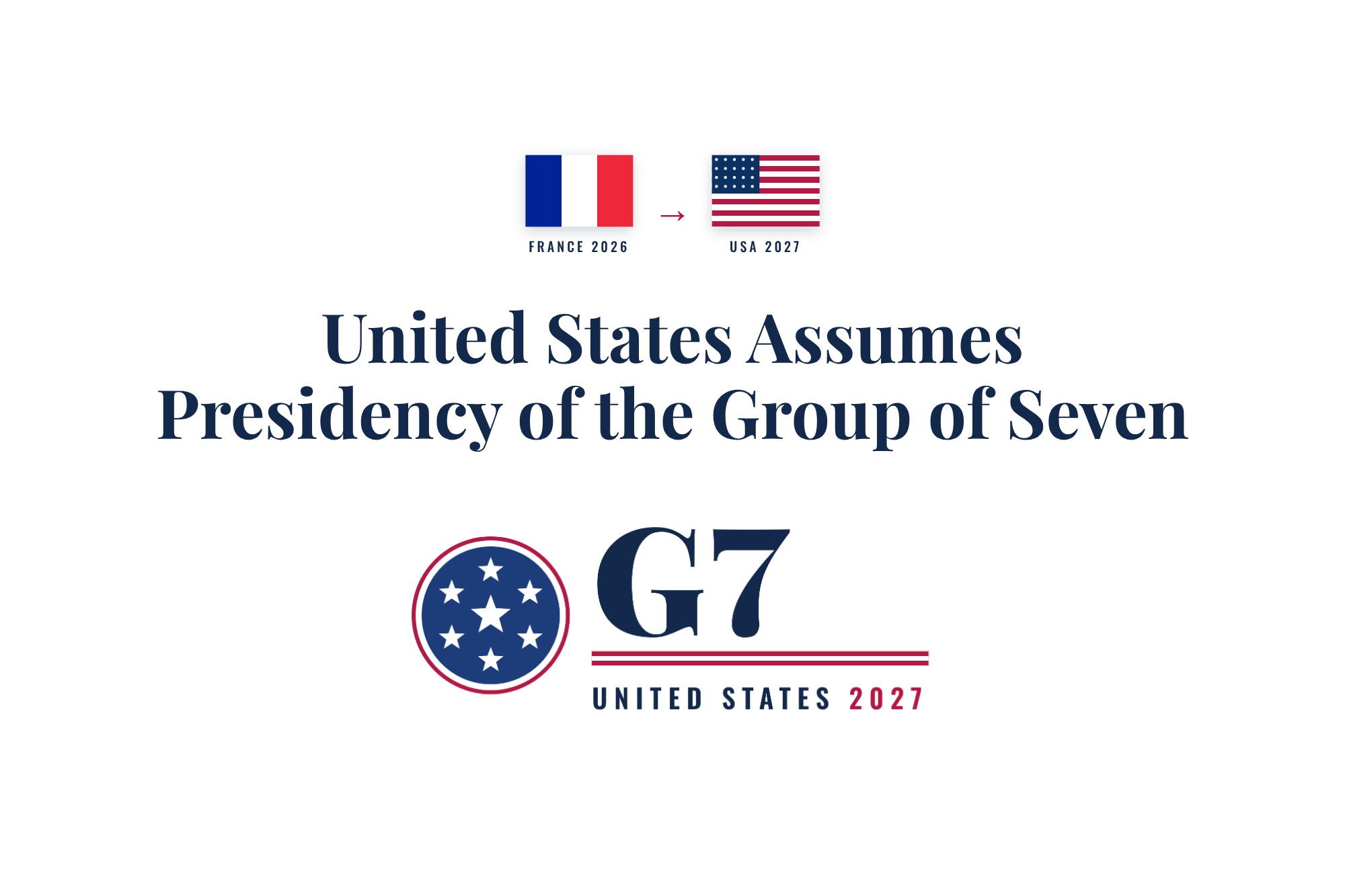 United States Assumes Presidency of the Group of Seven, with the French and U.S. flags and the G7 United States 2027 logo