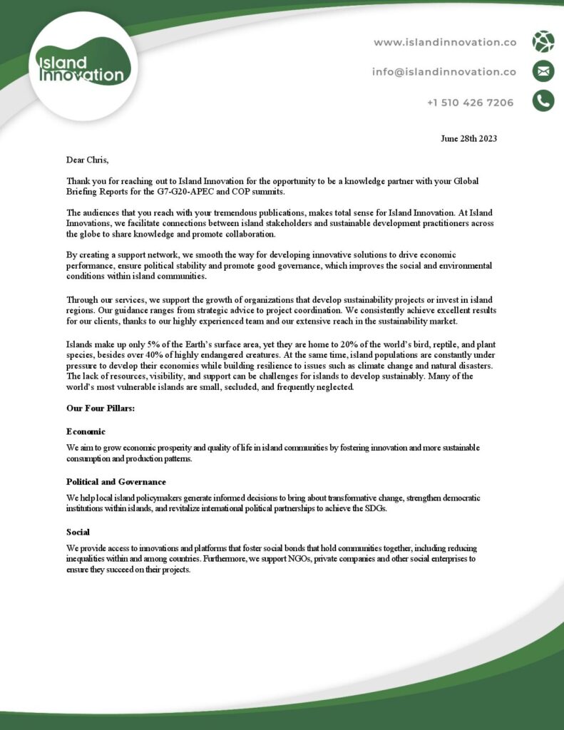 Island Innovation &mdash; Endorsement, first page