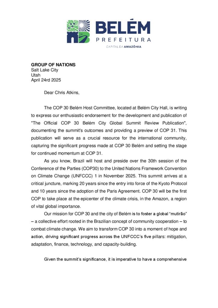 COP 30 Brazil &mdash; Official COP30 letter