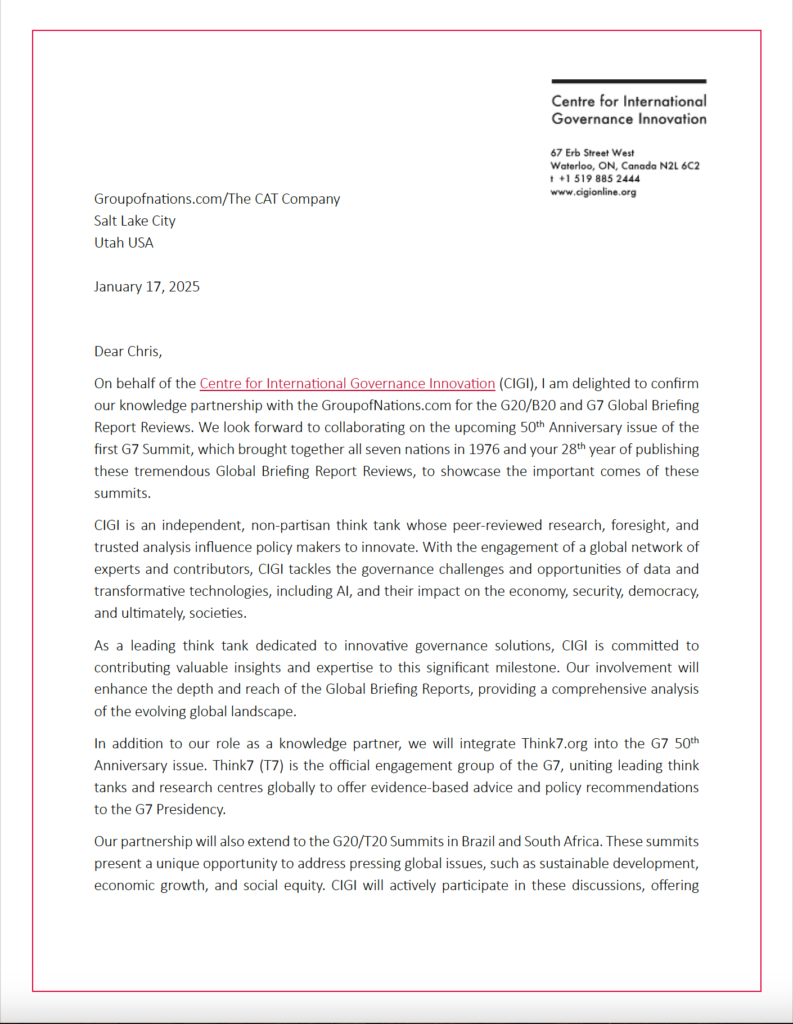 Centre for International Governance Innovation &mdash; Endorsement, second page