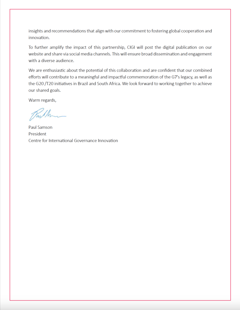 Centre for International Governance Innovation &mdash; Endorsement