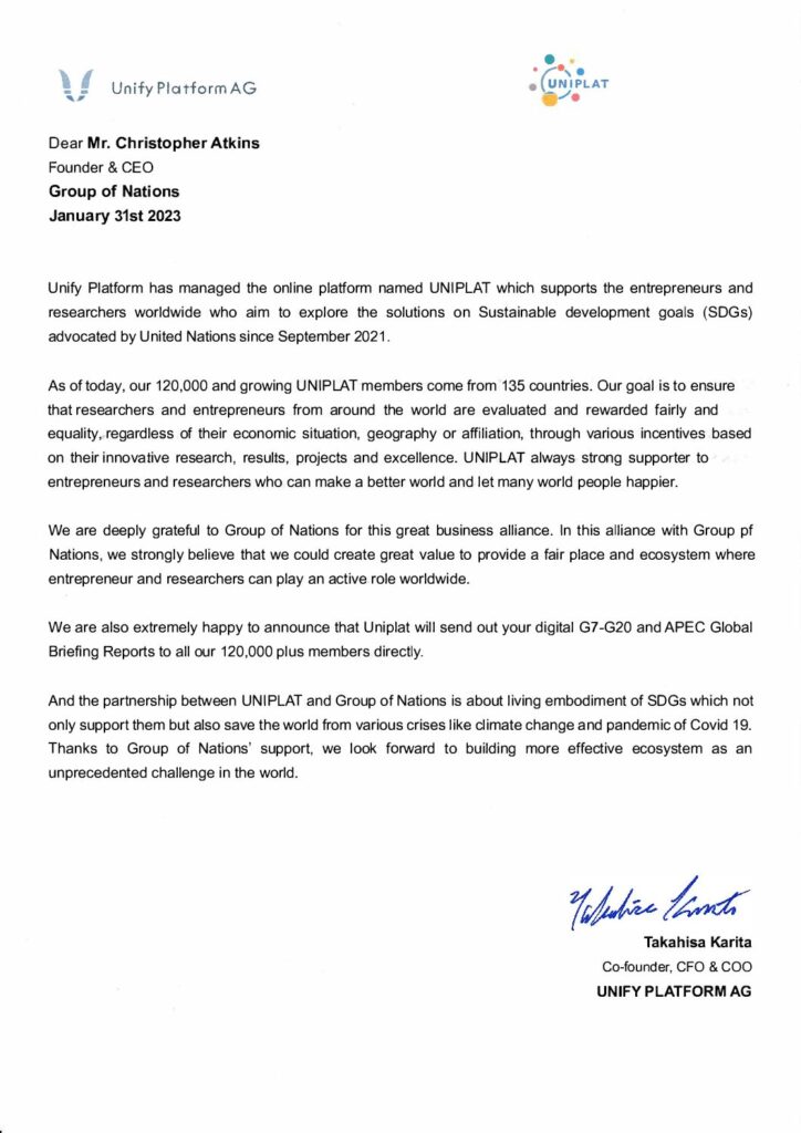 UNIPLAT &mdash; Partnership letter, 2023&ndash;24