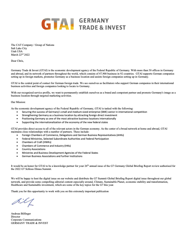 German Trade & Invest &mdash; Knowledge partner letter