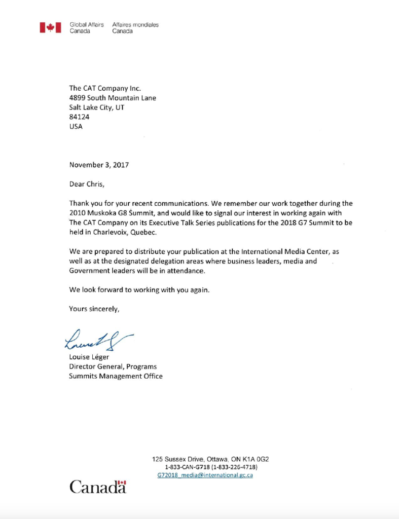 G7 Canada 2017 &mdash; Official G7 letter
