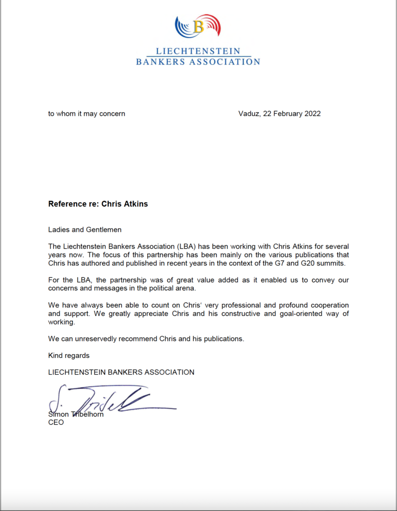 Liechtenstein Bankers Association &mdash; Endorsement