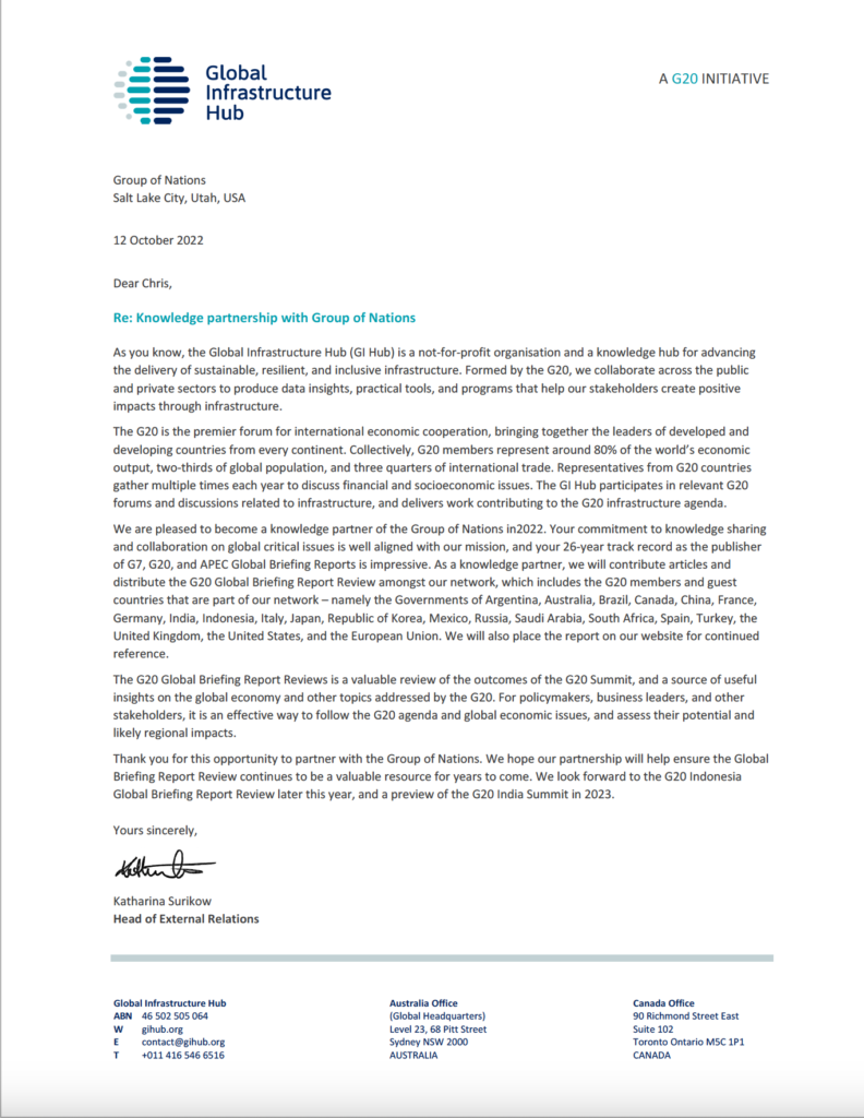 Global Infrastructure Hub &mdash; Official letter