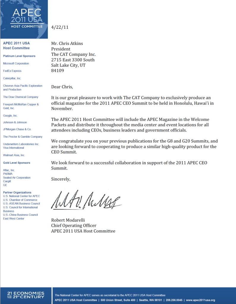 APEC official letter &mdash; APEC 2011