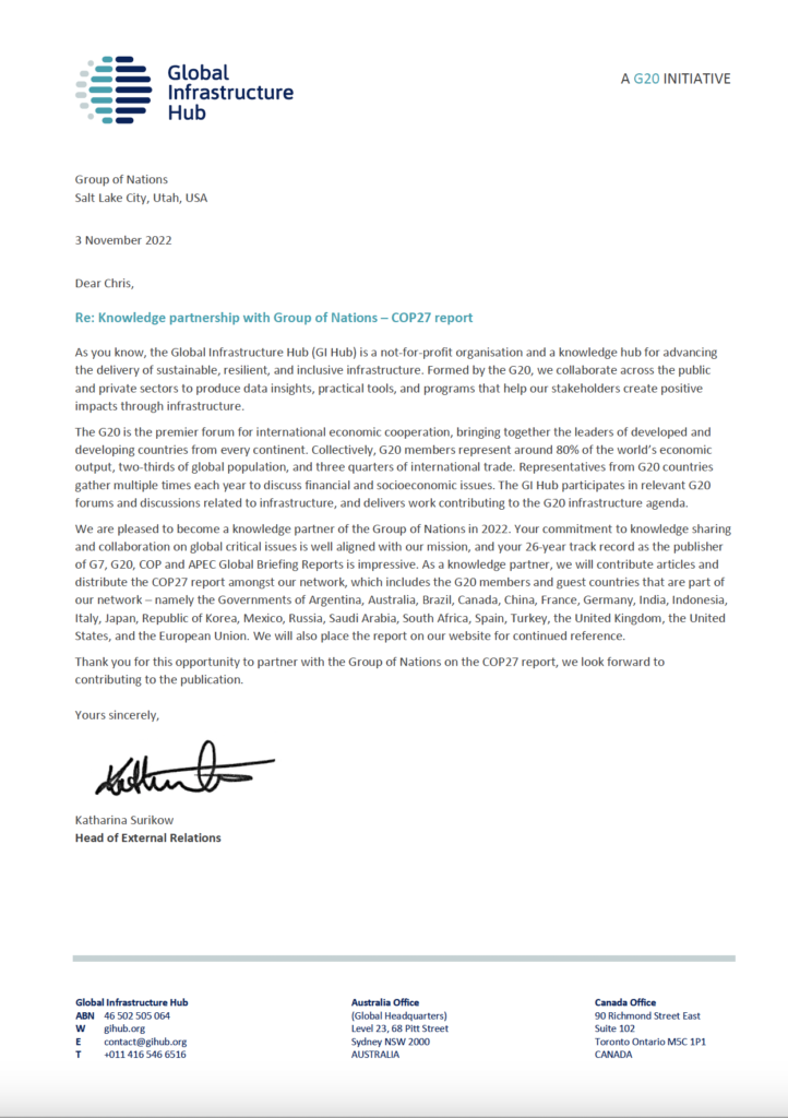 Global Infrastructure Hub &mdash; Knowledge partner letter
